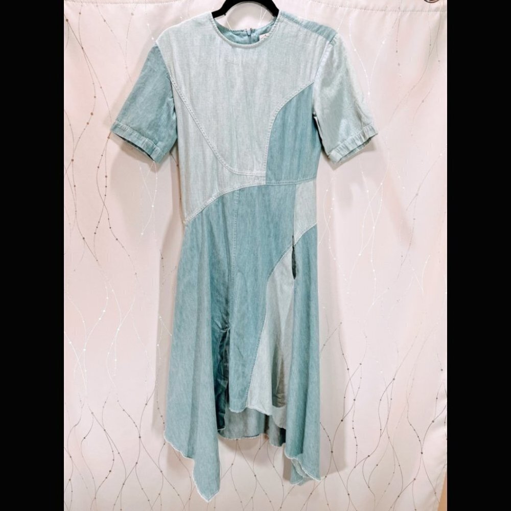 Colovos Blue Chambray Seamed Denim Midi Dress $595 - Picture 5 of 7